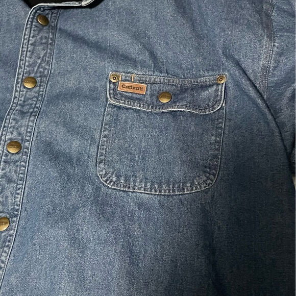 Carhartt denim fleece lined snap front shirt jacket size XL tall vintage - Picture 7 of 13
